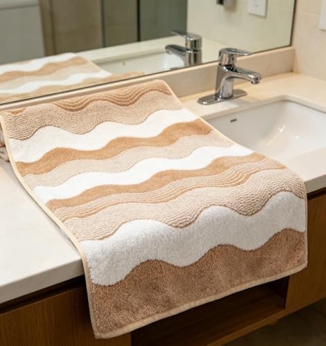 Microfiber Bath Towel 35x70in - Ultra Soft Quick Dry, Lightweight for Gym, Spa, Travel | Hotel Grade & Multi-Use| Single Pack - color: Khaki and White Stripe, size: 35*70 Inches