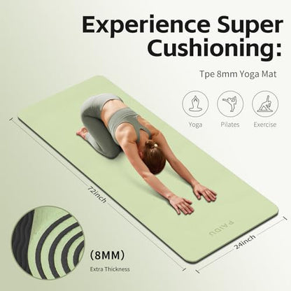 PAIDU Yoga Mat 8mm Super Thick TPE Fitness Mat | SGS Certified | Non-Slip, Odorless & Tear-Resistant | Unisex with Strap | for Yoga, Pilates, Meditation & Home Workouts