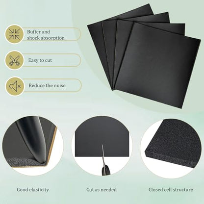 4 Pieces Adhesive Foam Padding 1/4 in Thick X 4 in X 4 in, Anti Vibration Pads, Closed Cell Foam Pads for Anti-Slip, Shock Absorption - size: 4in X 4in X 1/4in, style: With adhesive,Foam