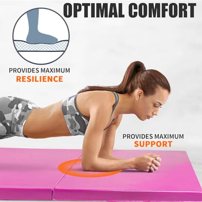 RitFit Upgraded Folding Exercise Mat, 2 Inch Thick Gymnastics Mat - color: Pink(3' x 6')