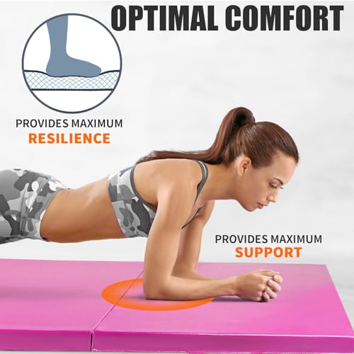 RitFit Upgraded Folding Exercise Mat, 2 Inch Thick Gymnastics Mat - color: Pink(3' x 6')