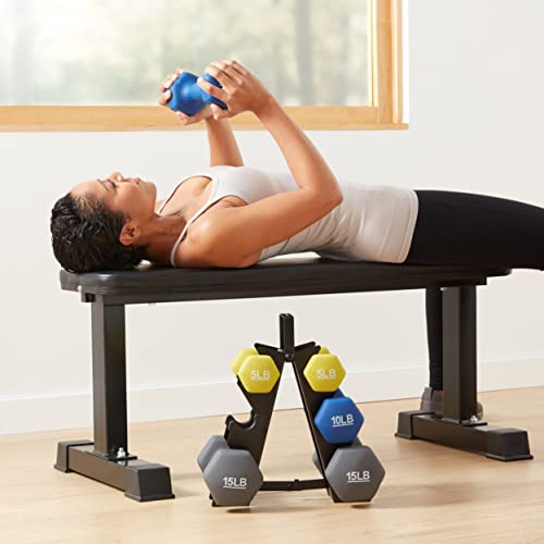 Amazon Basics Neoprene Dumbbell Hand Weights for Exercise and Muscle Toning - style: Rack with 3 Pairs (5, 10, and 15 Pound)