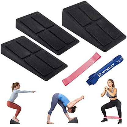 Slant Board for Calf Stretching, 3 Pcs EPP squat wedge - Adjustable Home Calf Stretcher A Set of Two Kinds Resistance Bands and Extra anti-slip patch (2022 upgraed)