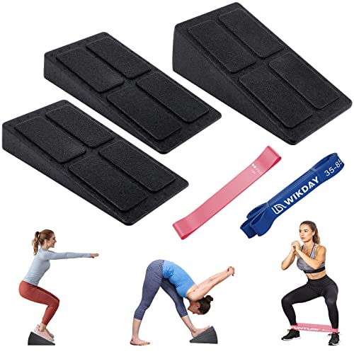 Slant Board for Calf Stretching, 3 Pcs EPP squat wedge - Adjustable Home Calf Stretcher A Set of Two Kinds Resistance Bands and Extra anti-slip patch (2022 upgraed)