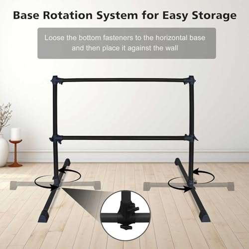 4FT Freestanding Ballet Barre,Adjustable Height 6.7–46", Portable Double Dance Bar for Home Ballet Training,Stretching, Pilates,Kids & Adults – Non-Slip, Easy Assembly & Storage - color: Black + Steel