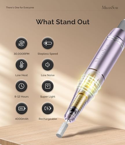 MelodySusie Entry-Level Clip-On Rechargeable Essential Nail Drill, SC300F 30000RPM E-File with LCD Display for All Manicure Shaping & Gel Removal,Ideal for Training,Nail Art Practice & Home Use,Purple - color: Purple