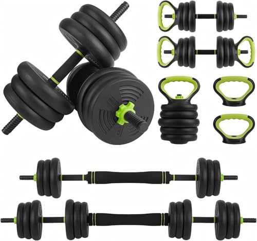Adjustable Dumbbells, 44/66/88Lbs Free Weight Set with Connector, 4 In1 Weight Dumbbell Set Used As Kettlebells, Barbell, Push Up Stand, Fitness Exercise for Home Gym Suitable Men/Women - color: Black Green, size: 66 Lbs Round