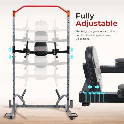 Sunny Health & Fitness Power Cage Squat Rack Upgrade Attachments, Dip Bar, Plate Bar Holder, Belt Squat, J Hook, Lat, Adapter, U Ring, Pull Up Bar, Landmine, Captain's Chair, Tricep Rope For Home Gym - style: Captain's Chair