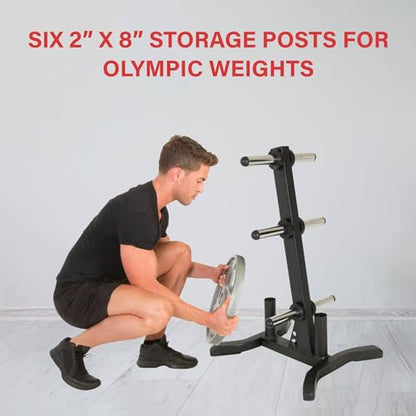 Fitness Reality X-Class Olympic Weight Tree - Heavy-Duty Bumper Plate Rack for Home Gym - Chrome Storage Posts - Includes 2 Barbell Holders - 1,000 Lb. Capacity