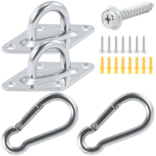 1700 lbs Capacity 2PCS 3.91in 304 Stainless Steel Pad Eye Hooks,2PCS 3.92in Snap Hooks, 8PCS Heavy Duty Screws for Hammock Hanging,Swing Hanging,Wall and Ceiling Mount,Indoor and Outdoor - style: 3.92 Inches Heavy Duty Pad Eye Hooks with Snap Hooks