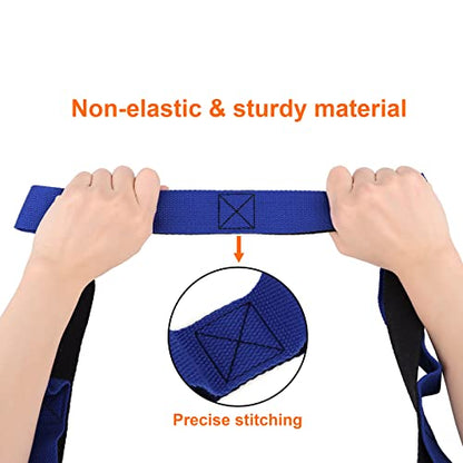 Muka Yoga Strap with 12 Loops for Workout Stretching, Non-Elastic Resistance Band for Fitness Pilates - color: Blue