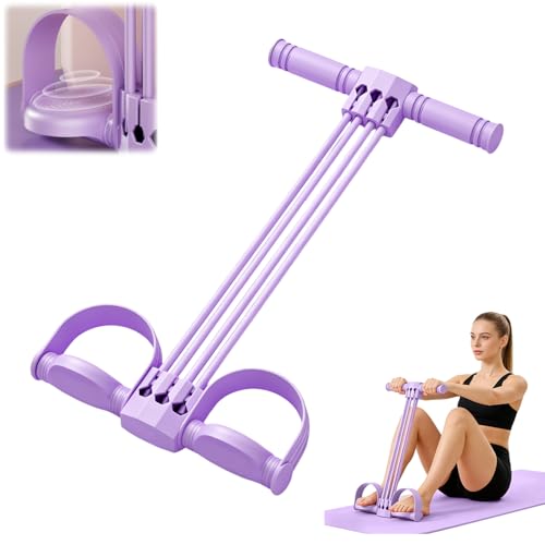 Upgraded Pedal Resistance Bands with Handles, 6-Tube Multifunction Stretching Workout Band for Abdomen Waist Arms Legs Training, Exercise Bands for Women (Purple)
