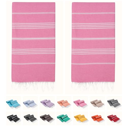 PARK&OZ Turkish Beach Towels 2-Pack – Oversized 100% Cotton Quick-Dry, Sand-Free& Ultra-Absorbent Blanket 72"x40" –Lightweight Travel Towels for Beach, Pool, Spa, Gym, Camping & Home (Pink) - color: Pink