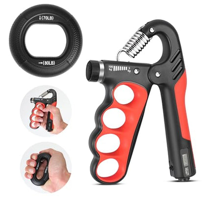 Keria Adjustable Hand Grip Strengthener(11-220Lbs), Grip Strength Trainer with Auto-Click Digital Counter, Ergonomic Forearm Trainer for Athletes, Musicians, Physical Therapy