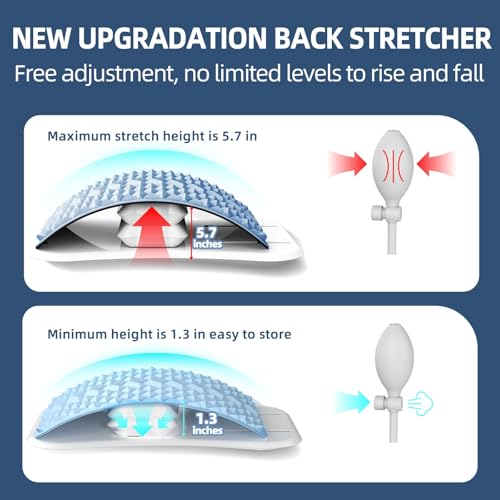 Back Stretcher with Air-Adjustment for Lower Back Pain Relief, Lumbar Support Board with 10 Inch Wide Elastic Panel for Spine Decompression, Multi-Level Back Cracker for Posture Improve & Scoliosis