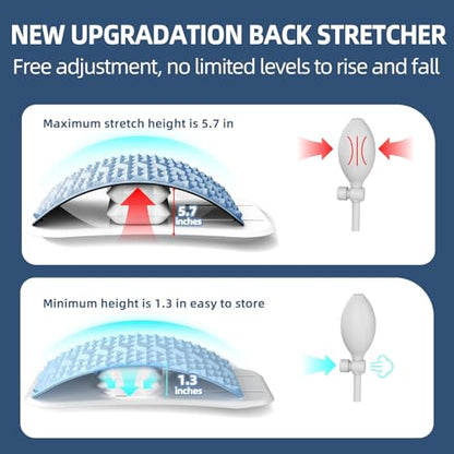 Back Stretcher with Air-Adjustment for Lower Back Pain Relief, Lumbar Support Board with 10 Inch Wide Elastic Panel for Spine Decompression, Multi-Level Back Cracker for Posture Improve & Scoliosis
