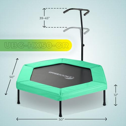 Upper bounce Mini Workout Trampoline Adjustable tshaped handrail – Hexagonal rebounder Trampoline Kids & Adults – Fitness Recreational Trampolines, Supports up 220lbs. (Green, 50 Inches)