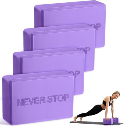 RoundFunny 4 Pack Yoga Blocks Non Slip Pilates Foam Brick - color: Purple