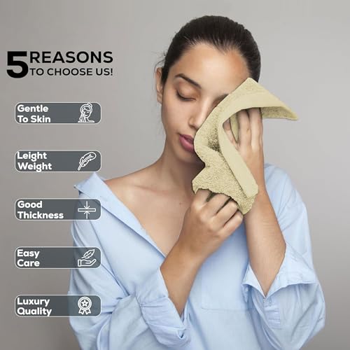 Luxury Wash Cloths Set of 12, Sand (13x13 Inches) 100% Ring Spun Cotton, Premium Feel with High Absorbancy Ideal Washcloths for Bathroom,Salon, Spa and Gym