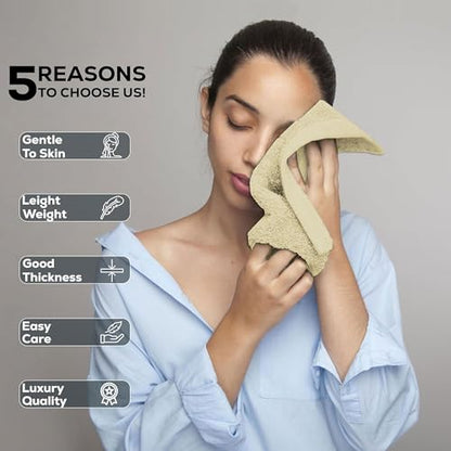 Luxury Wash Cloths Set of 12, Sand (13x13 Inches) 100% Ring Spun Cotton, Premium Feel with High Absorbancy Ideal Washcloths for Bathroom,Salon, Spa and Gym