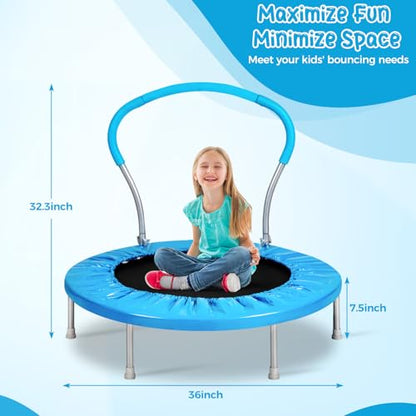 Mini Trampoline for Kids, Indoor Toddler Trampoline with Handle, Child Small Rebounder Trampoline for Indoor and Outdoor Use - style: Bright Blue-36Inch