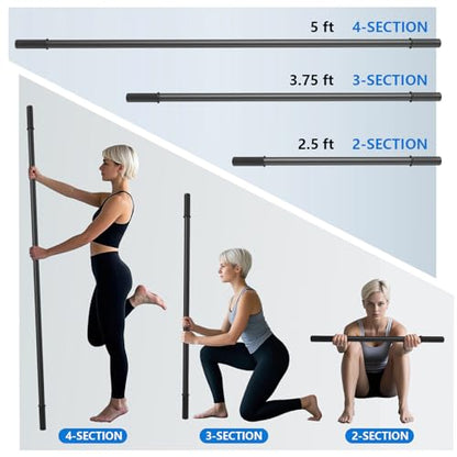 Yoga Stick 5ft, Adjustable Stretching Stick with 4 Steel Rods, Non-Slip Handle and Exercise Guide for Stretching and Exercise Physical Therapy, Pilates, Multi-Functional Fitness Stick.