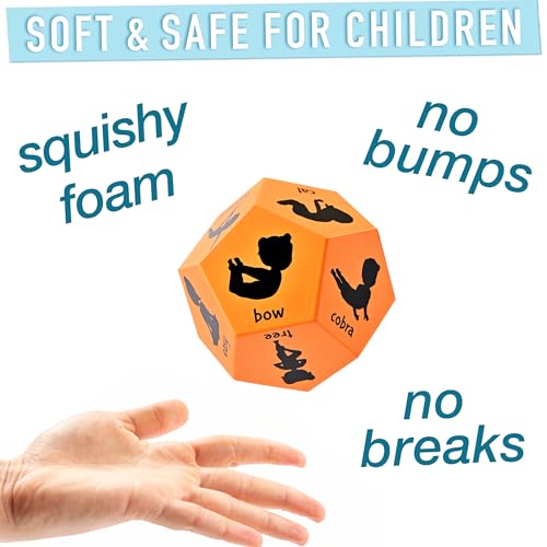 Yoga Dice - Yoga for Kids, Pose and Play Peaceful Kids Stretching Gymnastics Games and PE Equipment for Elementary School, Kindergarten, and Preschool, 12-Sided Foam Large Dice for Children
