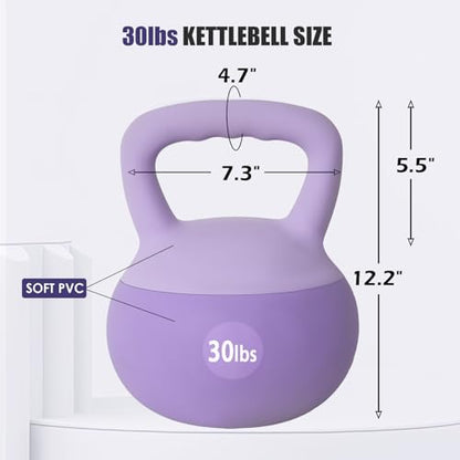 soges PVC One-Piece Kettlebell with Wide Handles, Strength Training Kettlebells 5lb to 35lb Optional for Women of Different Levels, Iron Sand Filled Soft Kettlebell - color: 30lbs - Purple