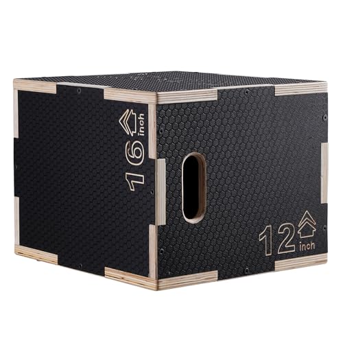 VEVOR 3 in 1 Plyometric Jump Box, Easy-to-Assemble Wood Plyo Box for Jumping Trainers, Home Gym Training and Conditioning - style: 16" x 14" x 12"
