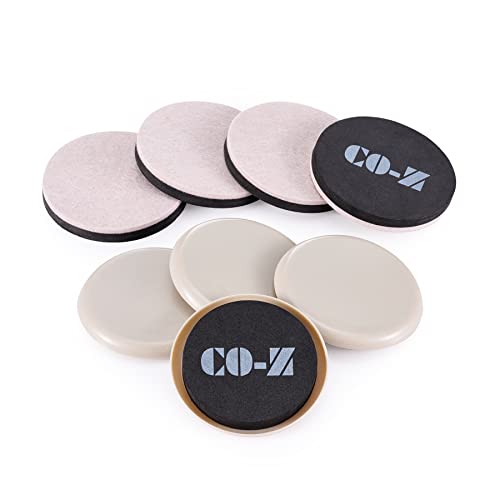 CO-Z Felt Furniture Sliders - 8 Pack with 4 Plastic & 4 Felt Sliders, 3 1/2" Reusable Furniture Sliders for Carpet Hardwood Floors, Heavy-Duty Furniture Gliders Movers, Moving Pads for Heavy Furniture