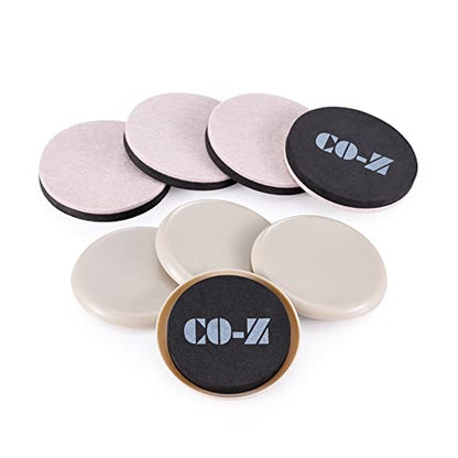 CO-Z Felt Furniture Sliders - 8 Pack with 4 Plastic & 4 Felt Sliders, 3 1/2" Reusable Furniture Sliders for Carpet Hardwood Floors, Heavy-Duty Furniture Gliders Movers, Moving Pads for Heavy Furniture