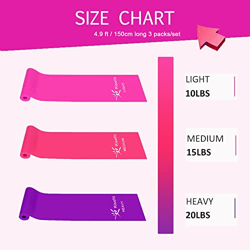 Therapy Flat Resistance Bands Set, Latex Free Flat Elastic Exercise Stretch Bands for Stretching, Flexibility, Pilates, Yoga, Ballet, Gymnastics, Rehab, Workout, Pink, Purple, Blue (3 Pack, 5 FT long) - color: Gradient Pink