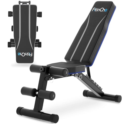 FitinOne Adjustable Folding Weight Bench for Home Gym, 660 lbs Capacity Multi-Functional Workout Bench Sturdy Durable for Full Body - color: Black-Blue
