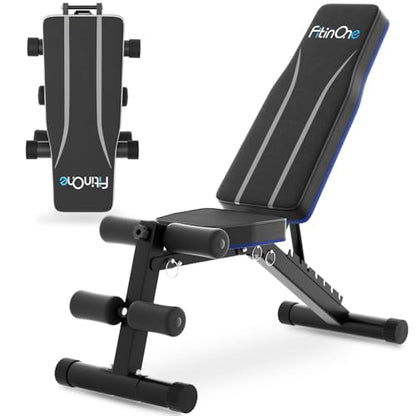 FitinOne Adjustable Folding Weight Bench for Home Gym, 660 lbs Capacity Multi-Functional Workout Bench Sturdy Durable for Full Body - color: Black-Blue