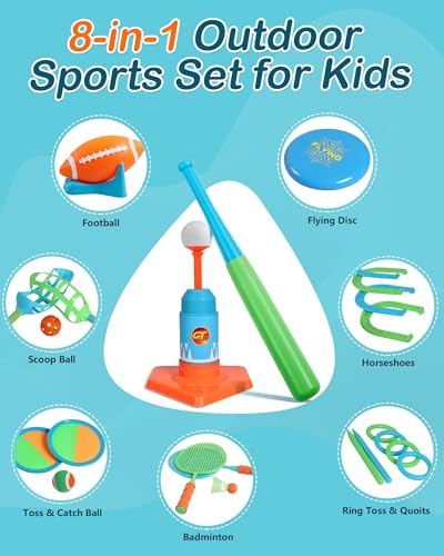Outdoor Toys for Kids Ages 4-8, 8-in-1 Backyard Games Set with Multiple Sports Activities, Outdoor Family Play for Boys and Girls, Ideal for Parties, Camping & Birthday Gifts