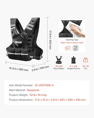 VEVOR Adjustable Weighted Vest, 4-10lbs/20-32lbs/24-40lbs/40lbs Comfortable X-Shape Body Weight Vest Set with 6/8 Weight Packs and Reflective Stripe, for Men Women, Workout Equipment for Strength Training Running Jogging - size: 20-32 lbs