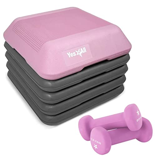 Yes4All High Arobic Step Platform & Stackable Risers - Adjustable 4"/6"/8"/10"/12" Height - Choose Full Step Platform Set or 2-Pack Stackable Risers, Customize for Cardio & Aerobic Exercise