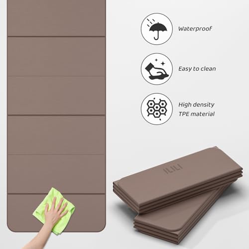 ILILI Foldable Yoga Mat 71 * 24 * 0.3 Inch - color: Brown