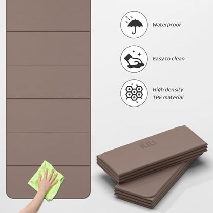ILILI Foldable Yoga Mat 71 * 24 * 0.3 Inch - color: Brown