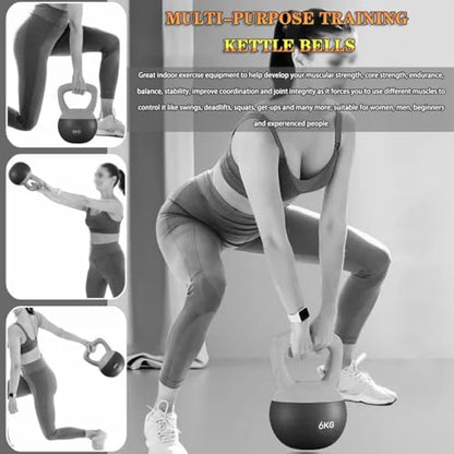 Kettlebell Weights Women's Fitness Shaping Soft Kettle Bells, Home Squat Dumbbell, Strength Training Equipment, No Damage to The Floor(Yellow-Grey,6kg)