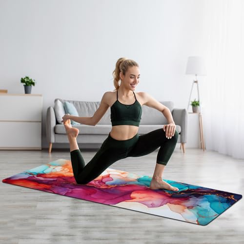 FOLAI Extra Thick Yoga Mat 6mm，pilates mat thick - Non-Slip Exercise Mat for HIIT, Pilates & Home Workouts & Workout with Free Carry Strap - color: abstract red