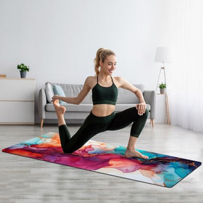 FOLAI Extra Thick Yoga Mat 6mm，pilates mat thick - Non-Slip Exercise Mat for HIIT, Pilates & Home Workouts & Workout with Free Carry Strap - color: abstract red