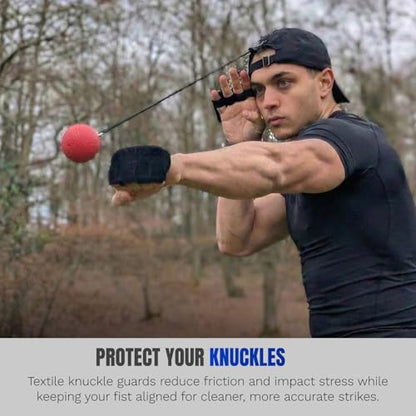 Reflex Ball Hat Kit for Boxing – 2 Speed Levels, Click-to-Adjust Metal Lock & Knuckle Guards | Cotton Hat Punch Ball Set for Reaction Time, Speed & Coordination Training | PunchLab App Compatible
