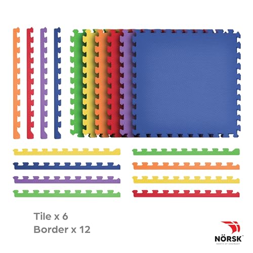 Norsk Kids Puzzle Play Mats Interlocking EVA Foam Floor Tiles Solid Color, 18 Tiles - 72 Sq. Ft., 1/2" Thick, Rainbow Pack