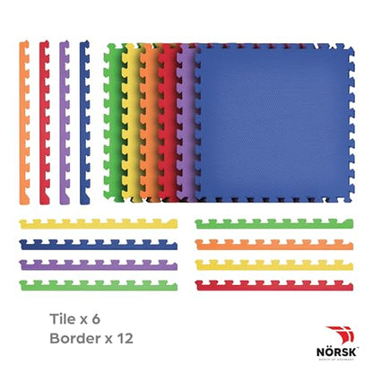 Norsk Kids Puzzle Play Mats Interlocking EVA Foam Floor Tiles Solid Color, 18 Tiles - 72 Sq. Ft., 1/2" Thick, Rainbow Pack