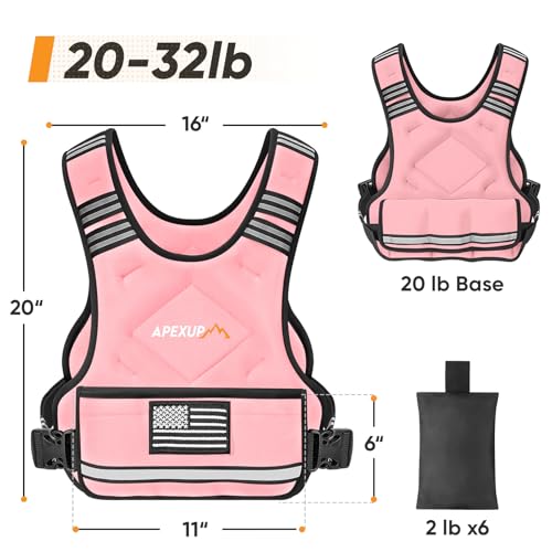Adjustable Weighted Vest, 4-10lb/12-18lb/20-32lb Vest with 6 Ironsand Weights and Large Pocket, Weight Vest for Men Women Strength Training, Running, Walking - color: Pastel Pink, size: 20-32lbs