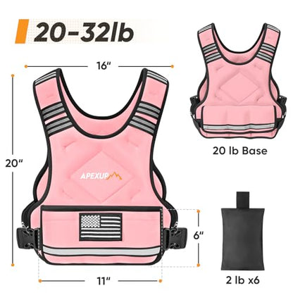 Adjustable Weighted Vest, 4-10lb/12-18lb/20-32lb Vest with 6 Ironsand Weights and Large Pocket, Weight Vest for Men Women Strength Training, Running, Walking - color: Pastel Pink, size: 20-32lbs