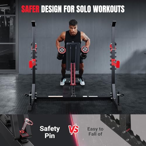 YOLEO 880-1980Lbs Standard/Olympic Weight Bench with Rack, Foldable Bench Press Set Home Gym Strength Series for Beginner/immediate/Advanced Fullbody Workout