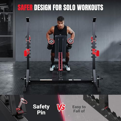YOLEO 880-1980Lbs Standard/Olympic Weight Bench with Rack, Foldable Bench Press Set Home Gym Strength Series for Beginner/immediate/Advanced Fullbody Workout