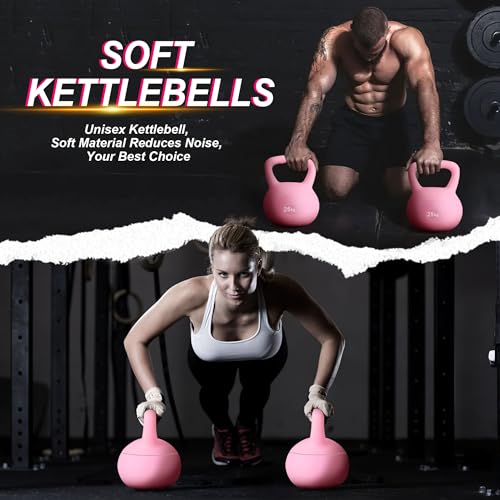 DlandHome Kettlebell Weights Strength Training Kettlebell-Great for Full Body Workout and Strength Training,Easy Grip Handle,PVC Filled with Iron Sand - color: Pink-25lbs